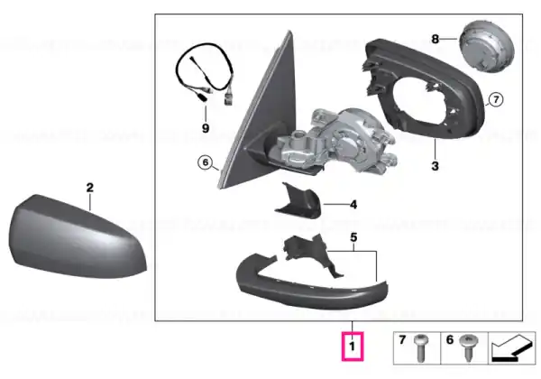 heated outside mirror, right TOP VIEW - BMW Transport gratuit
